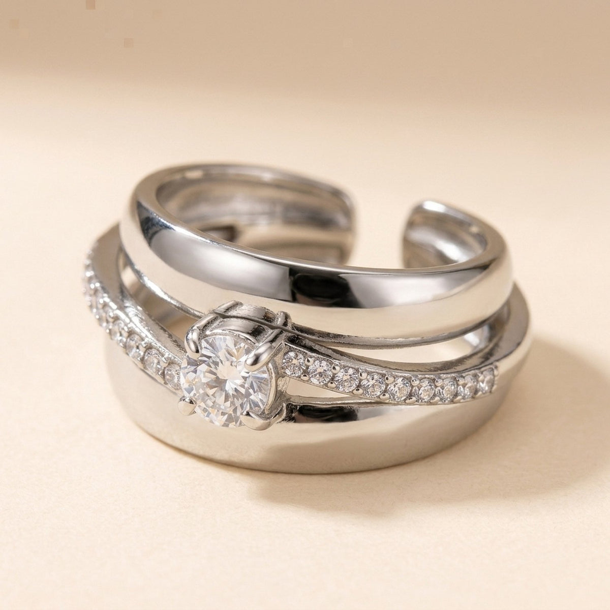 Lundholm Silja verstelbare statement ring met zirkonia zilverkleurig