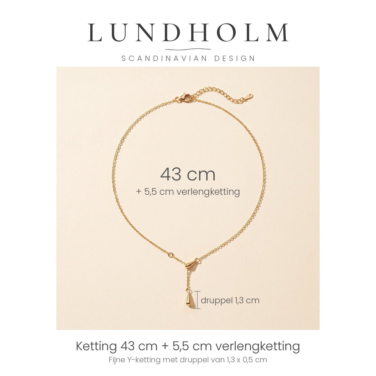Lundholm Ellinor Y ketting met druppel hanger, goudkleurig, detail