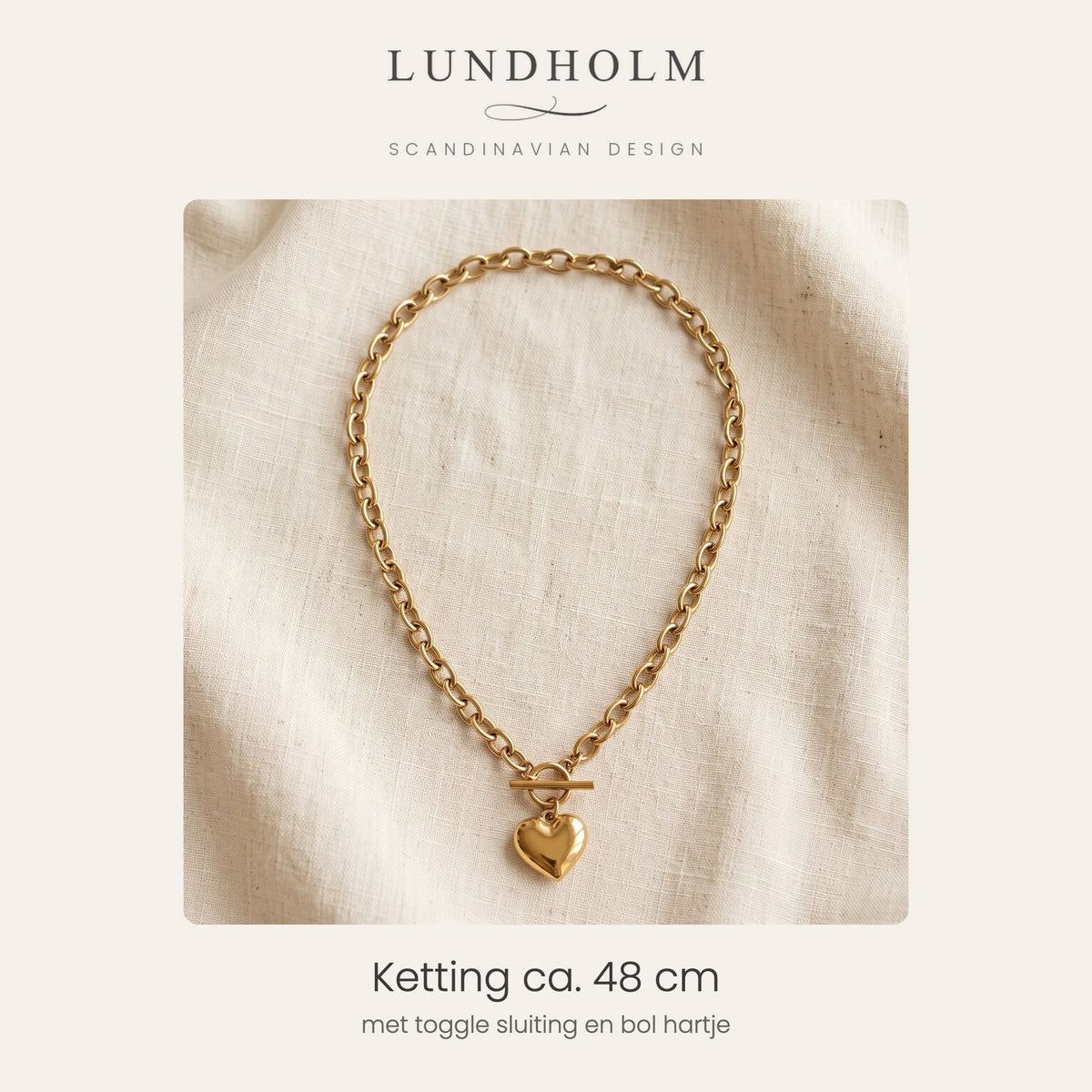 Nanna Ketting Stainless Steel Hartjes Ketting met Toggle Sluiting Goudkleurig foto 3