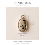 Lundholm Sigrun losse hanger dalmatiër jaspis, goudkleurig, maatindicatie