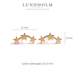 Lundholm Seraphine vallende ster oorknopjes, goudkleurig, maatindicatie