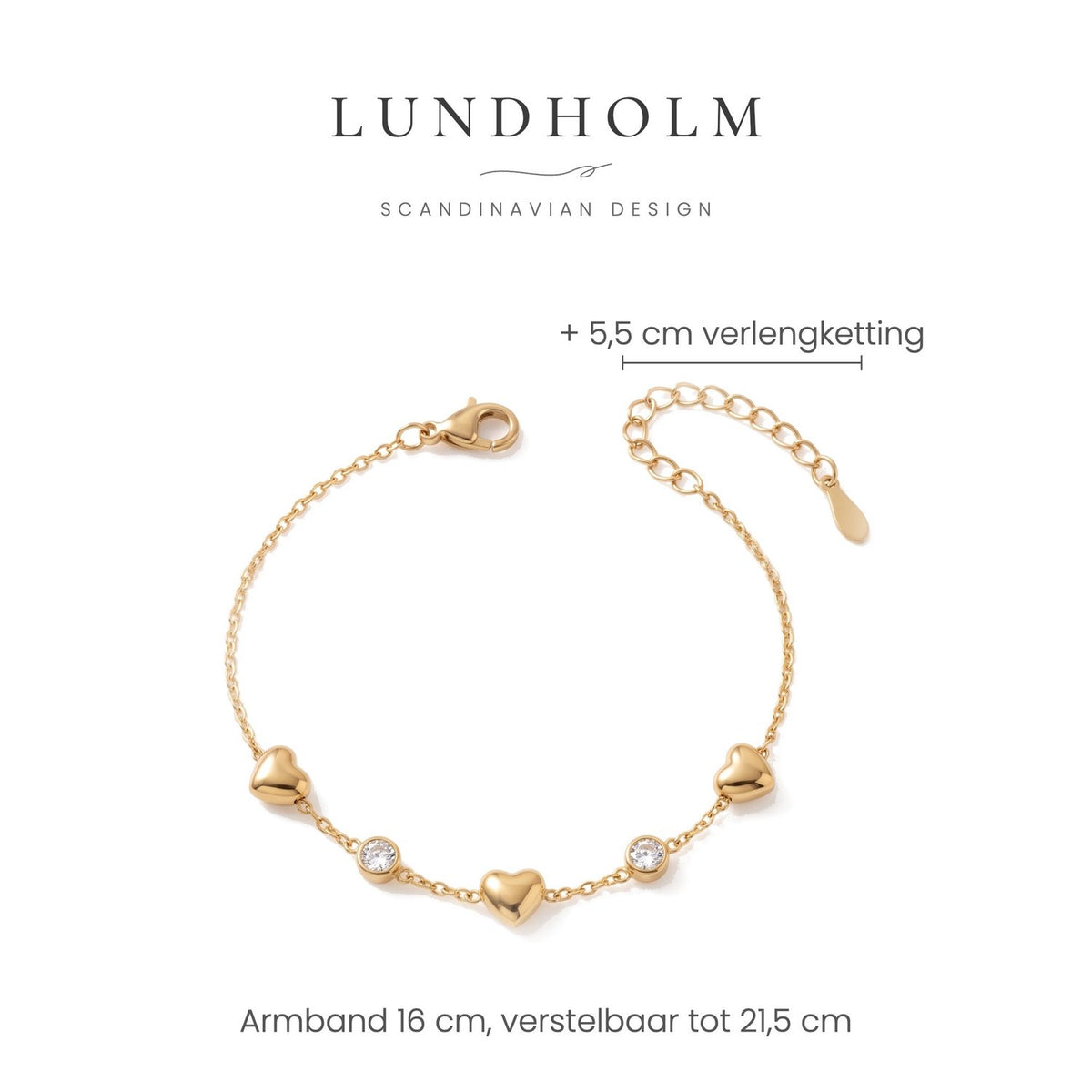 Caroline Armband Stainless Steel Hartjes Armband met Zirkonia Goudkleurig foto 6