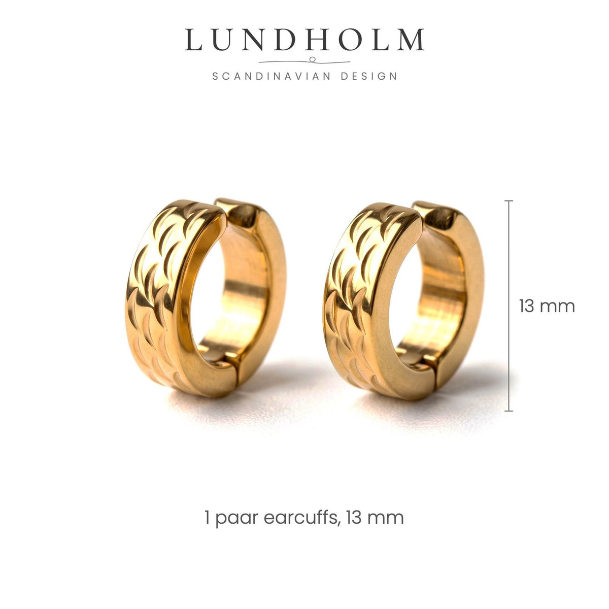 Lundholm Oscar heren earcuff oorbellen, goudkleurig, maatindicatie