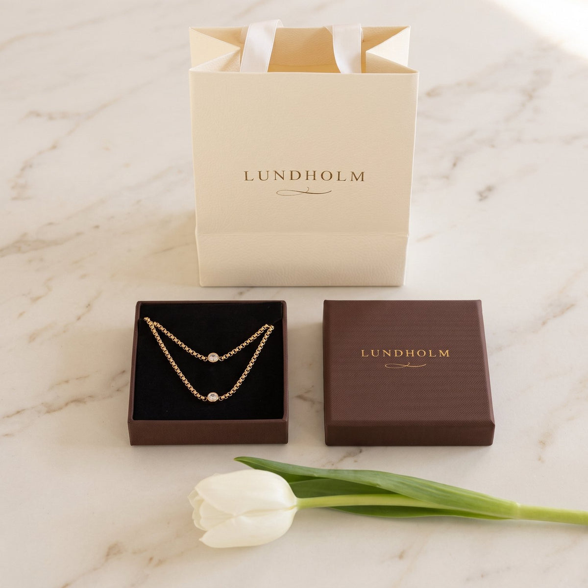 Lundholm Anah – Zirkonia Sieradenset met Ketting en Armband – Goudkleurig – foto 5