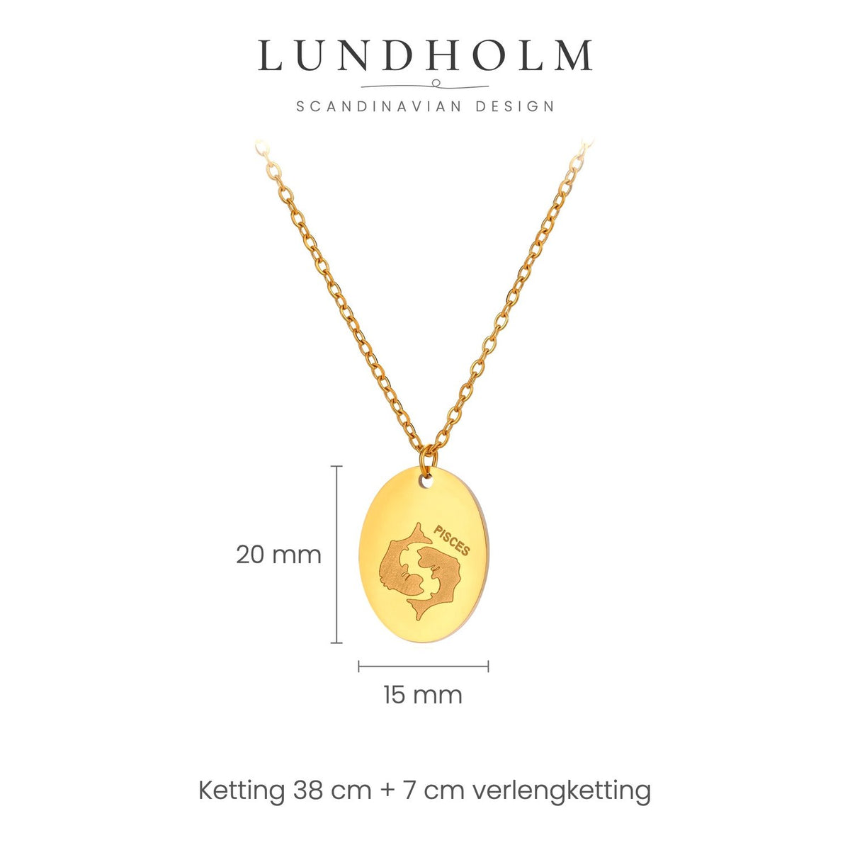 Lundholm Solenne sterrenbeeld ketting Vissen, goudkleurig, foto 5