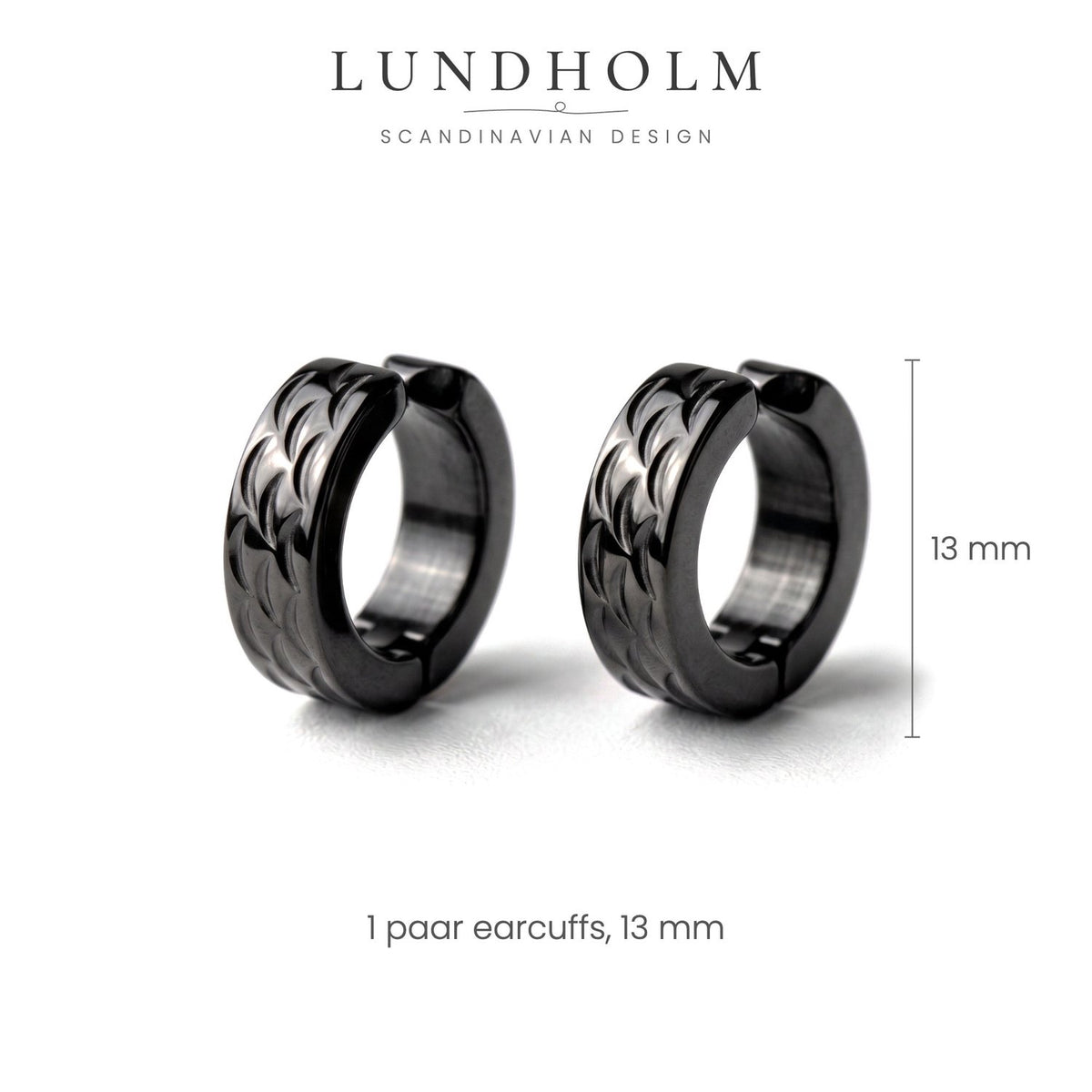 Lundholm Oscar heren earcuff oorbellen, zwart, maatindicatie