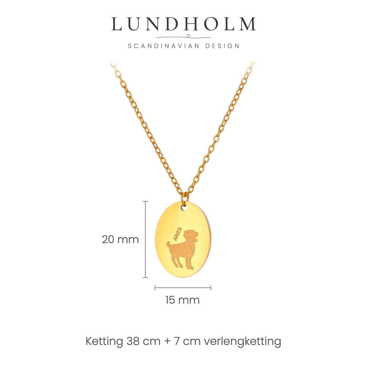 Lundholm Solenne sterrenbeeld ketting Ram, goudkleurig, foto 5