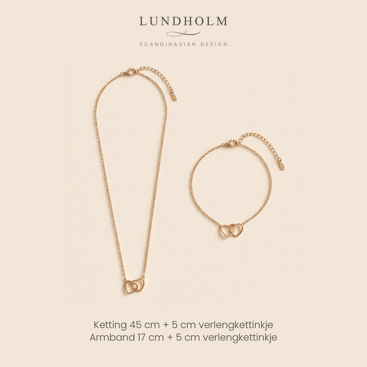 Tova Sieradenset Dames Stainless Steel Hartjes Ketting en Armband Goudkleurig foto 3