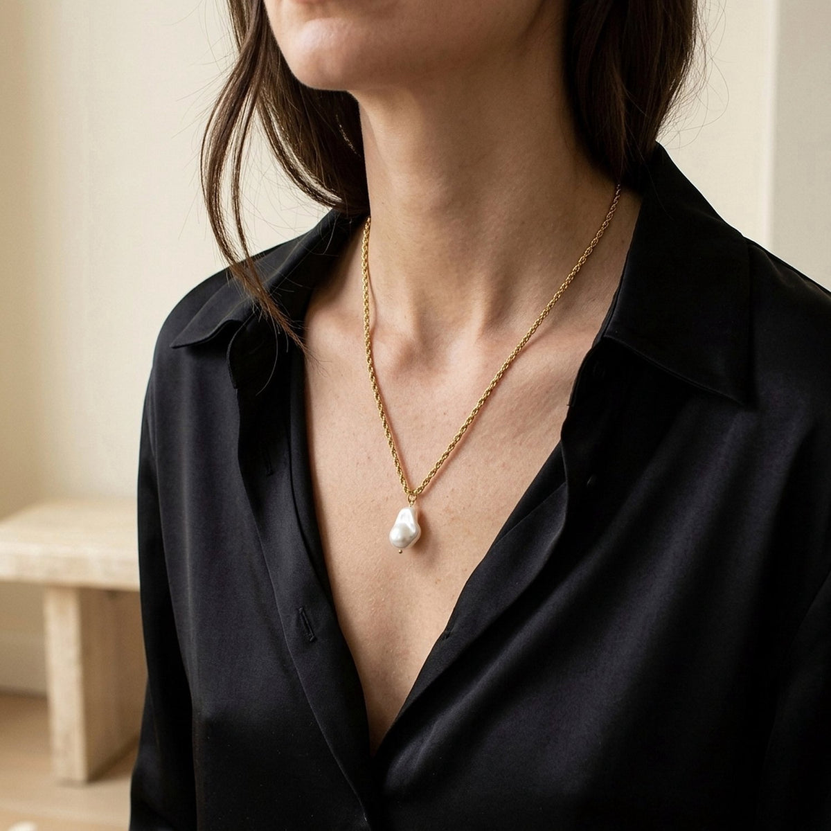 Lundholm Noelle parelketting met barokparel, goudkleurig, foto 2