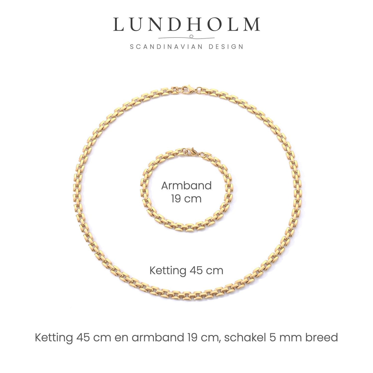 Lundholm Vendela sieradenset ketting en armband, goudkleurig, maatindicatie