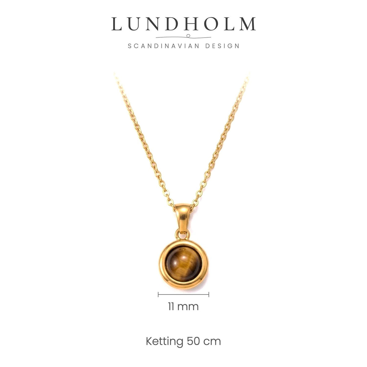 Lundholm Una ketting met tijgeroog, goudkleurig, maatindicatie
