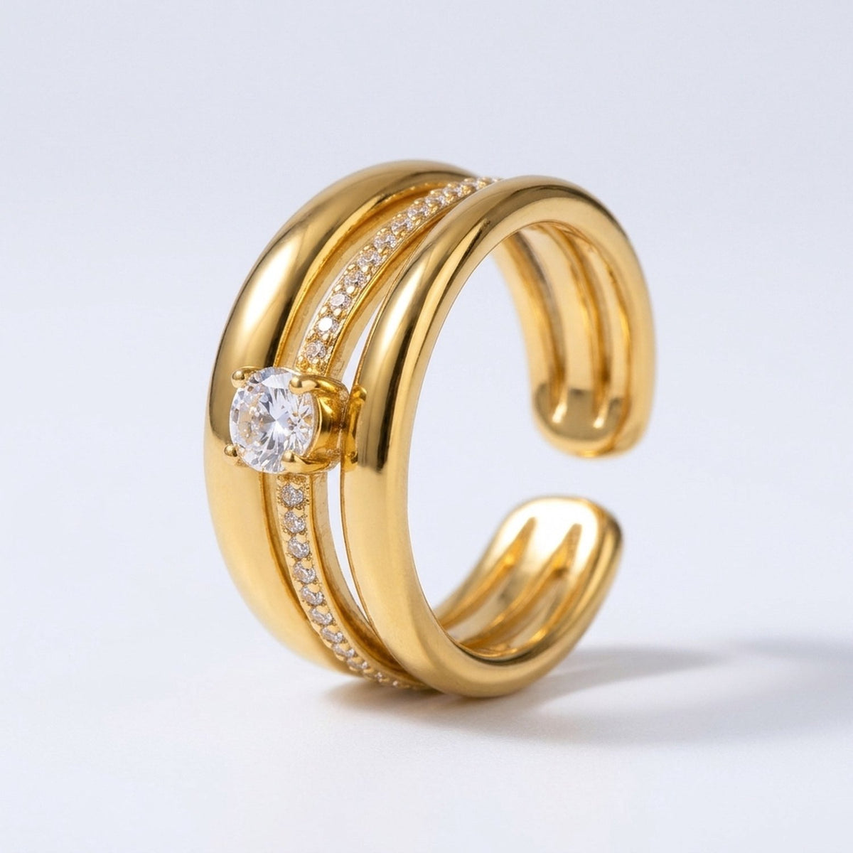 Lundholm Silja verstelbare statement ring met zirkonia goudkleurig