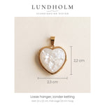 Lundholm Beatrice losse hanger hart parelmoer, goudkleurig, maatindicatie