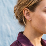Model draagt de Lundholm Linna oorknopjes goudkleurig