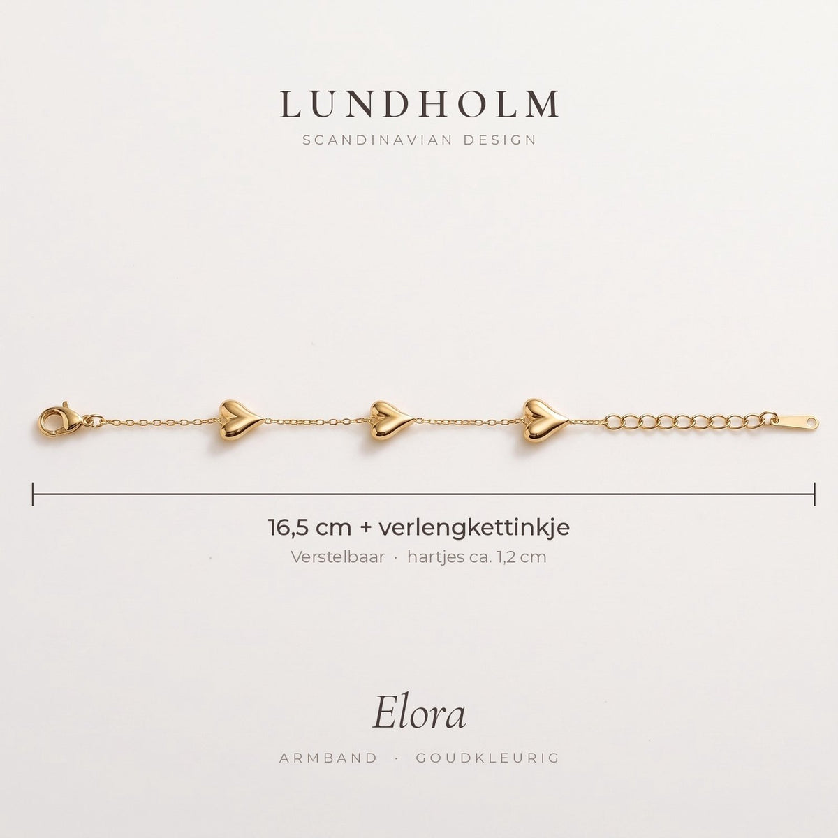 Lundholm Elora hartjes armband goudkleurig, close-up