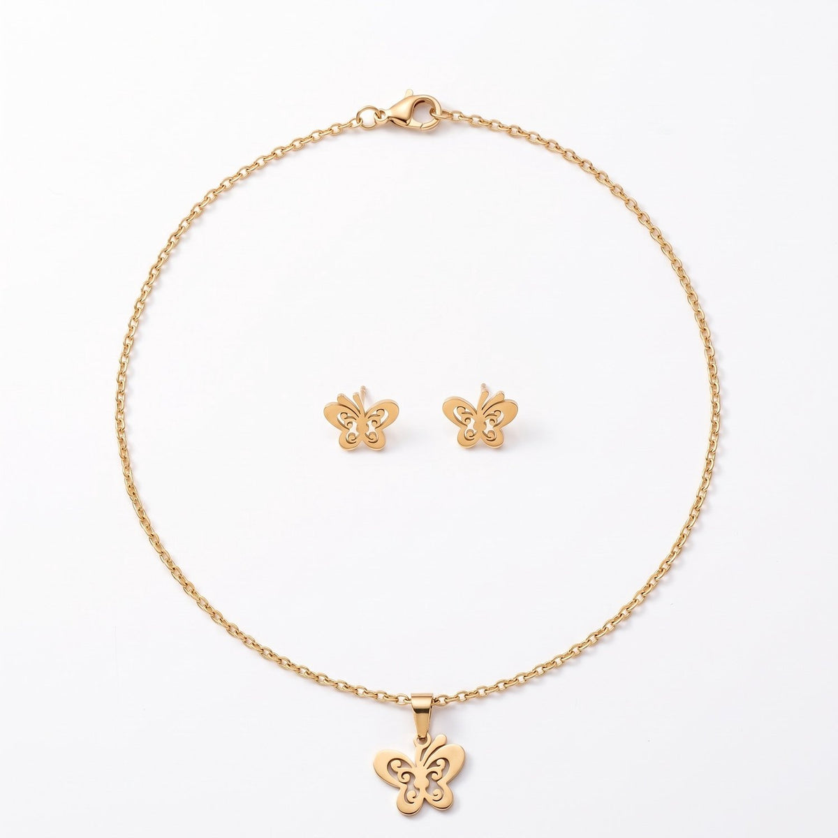 Lundholm Edda vlinder ketting en oorknopjes goud