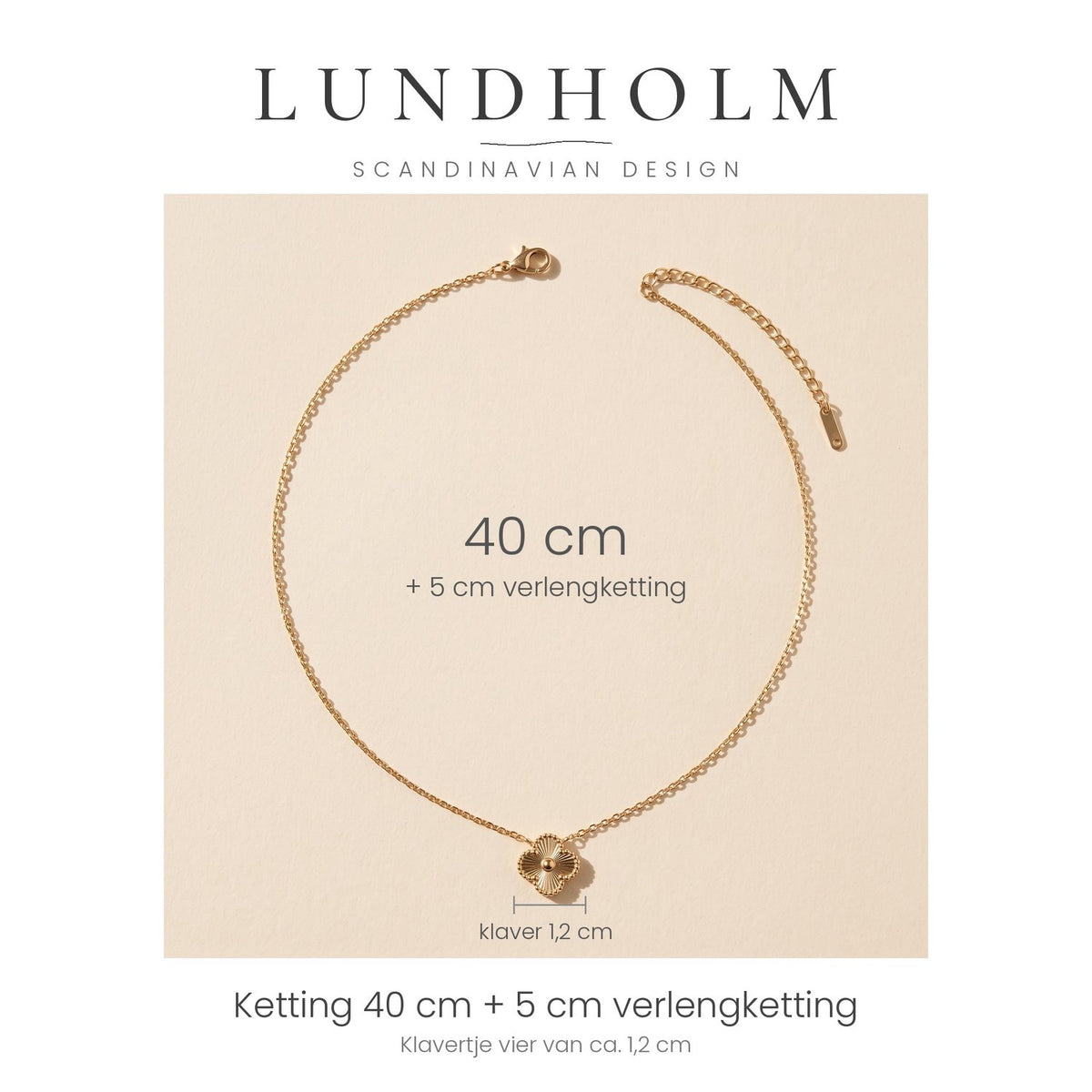 Lundholm Felicia klavertje vier ketting goudkleurig, detail