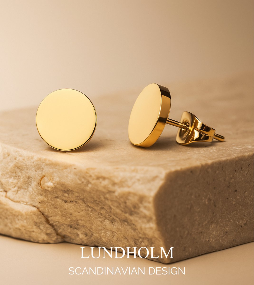 Lundholm Oorknopjes Dames Goudkleurig Rondje - Tweede Gaatje Oorbellen Klein - Cadeau voor Vrouw - Premium Stainless Steel - Luxe Geschenkverpakking