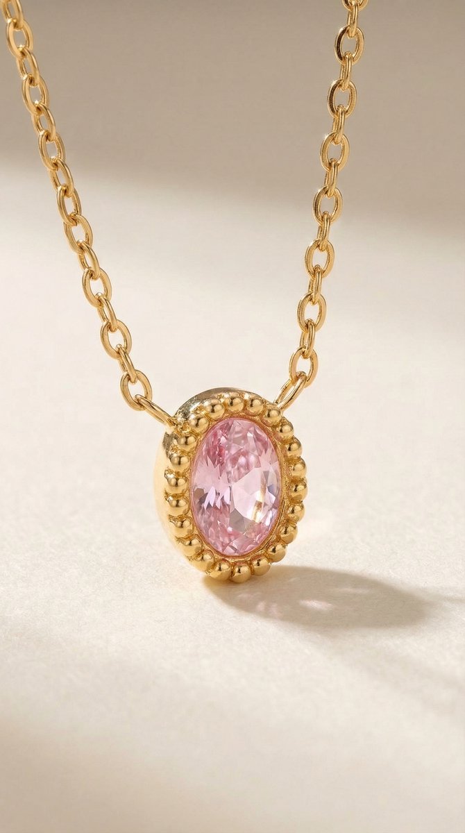 Lundholm Maud ketting roze zirkonia detail - verfijnde goudkleurige ketting hanger