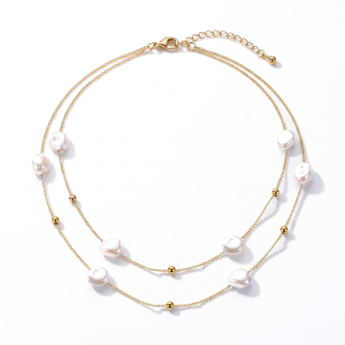 Mirabelle – Layered Parelketting met Barokparels – Goudkleurig