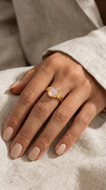 Lundholm Zoleste Rozenkwarts Statement Ring Detail