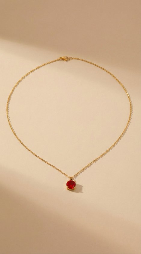 Lundholm Florence ketting goud pvd plated rode steen detail