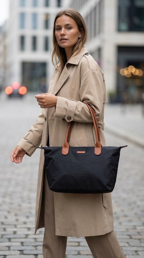 Lundholm Danviken shopper handtas dames zwart — 5 vakken, ritssluiting, afneembare en verstelbare schouderband, 42×25×15 cm. Scandinavisch design