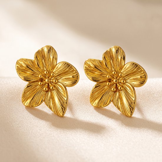 Lundholm Camellia Statement Oorbellen - Bloem Design Gold PVD