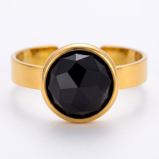 Lundholm Ella zwarte onyx ring dames goudkleurig stainless steel edelsteen