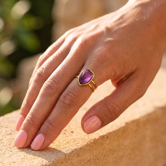 Lundholm Rosan ring paars natuursteen detail verstelbare band