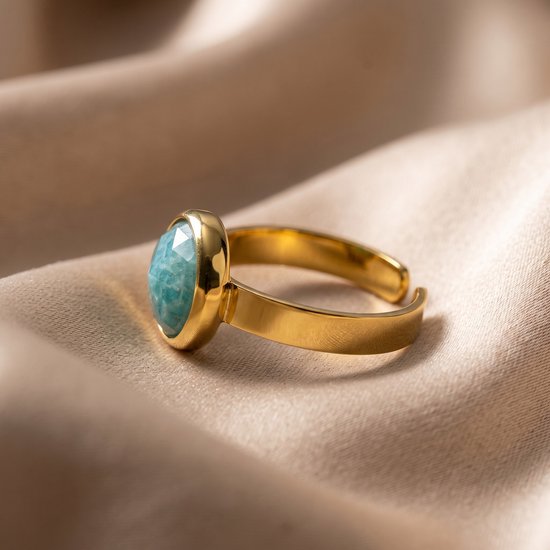 Lundholm Ella amazoniet ring gedragen verstelbaar one size