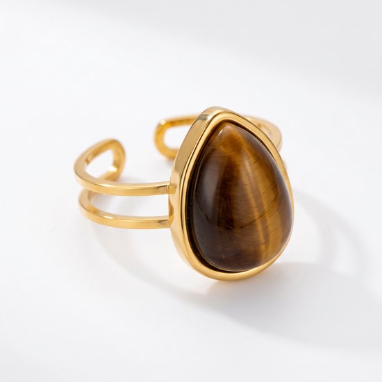 Lundholm Rosan ring tijgeroog natuursteen close-up 17x12mm