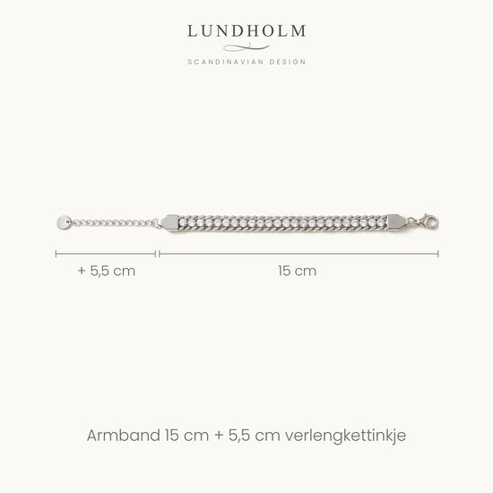 Lundholm Iza armband lengte 15 cm + 5,5 cm – Zilverkleurig
