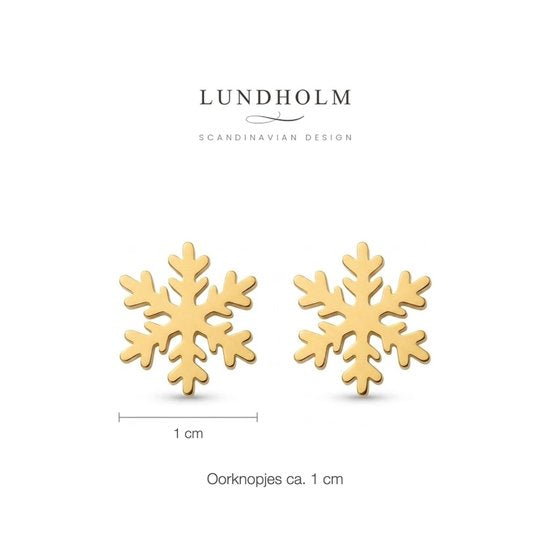 Lundholm Kiki sneeuwvlok oorknopjes goud op sieradenkaartje