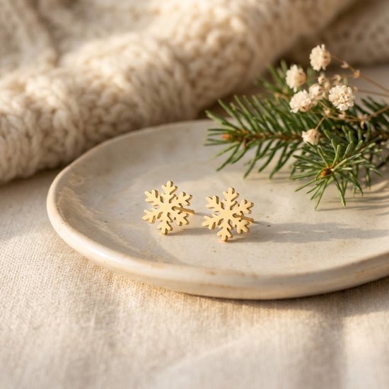 Lundholm Kiki sneeuwvlok oorknopjes goud winterse sfeer