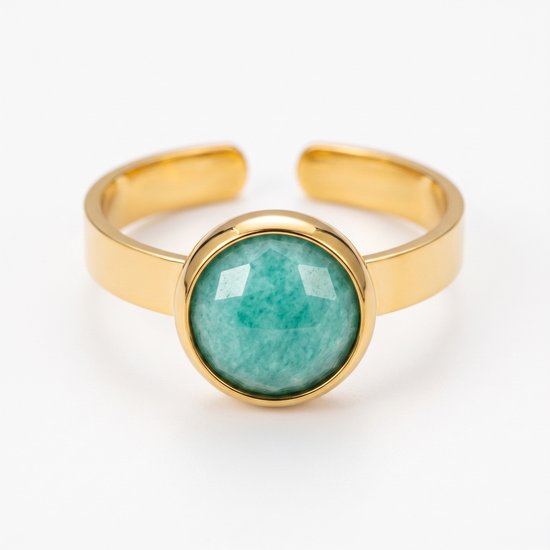Lundholm Ella amazoniet ring detail groene edelsteen goud pvd