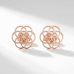 Lundholm Pia oorknopjes roségoud Bloem des Levens — zijaanzicht Flower of Life Scandinavisch