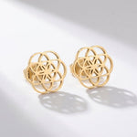 Lundholm Pia oorknopjes goud Bloem des Levens — zijaanzicht Flower of Life sieraad