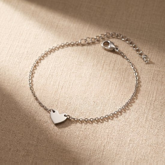 Lundholm Marthe schakelarmband zilver met hartje bedel — stainless steel damessieraad Scandinavisch design