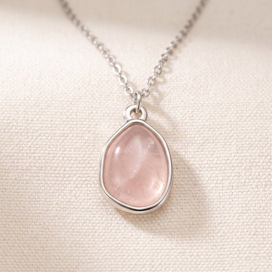 Lundholm Rosan Natuursteen Ketting - Rozenkwarts Edelsteen Roze