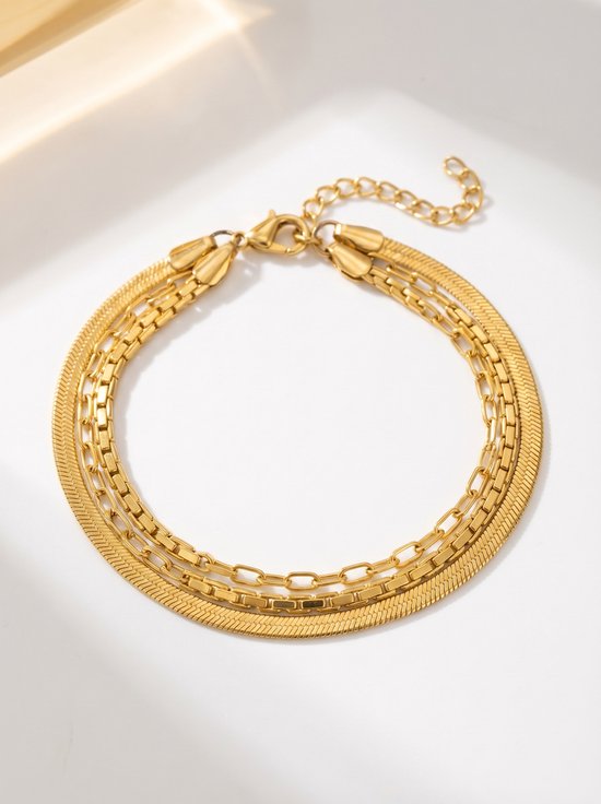Lundholm Lianne meerlaags armband goud — stainless steel PVD gold plated verfijnde damesarmband