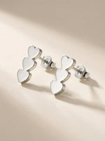 Lundholm Valence Zilver Oorbellen Drie Hartjes Oorknopjes Stainless Steel
