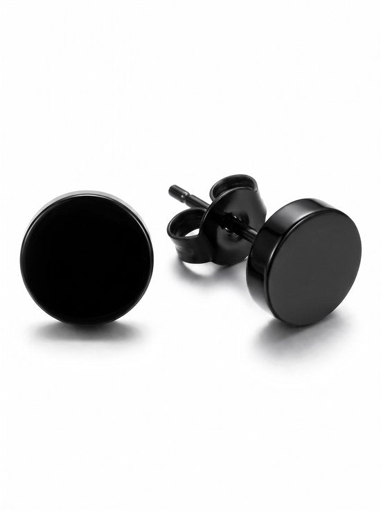 Lundholm Axel – Platte Ronde Heren Oorknopjes 8 mm – Zwart
