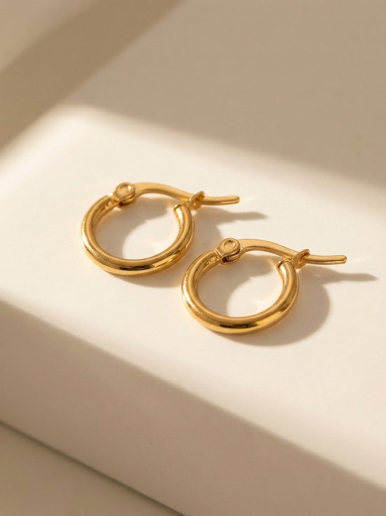 Lundholm Eefje kleine hoops goud 1 cm — productfoto premium stainless steel PVD gold plated minihoops