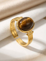 Lundholm Zoleste Bruin Ring Goudkleurig Stainless Steel Bruine Natuursteen