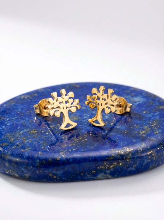 Lundholm Franca levensboom oorknopjes alternatief aanzicht — stainless steel tree of life studs