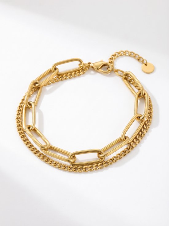 Lundholm Nicola dubbel laags armband goud — stainless steel PVD gold plated statement schakelarmband
