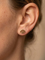 Lundholm Oline lotus oorknopjes detail — opengewerkt lotus design stainless steel