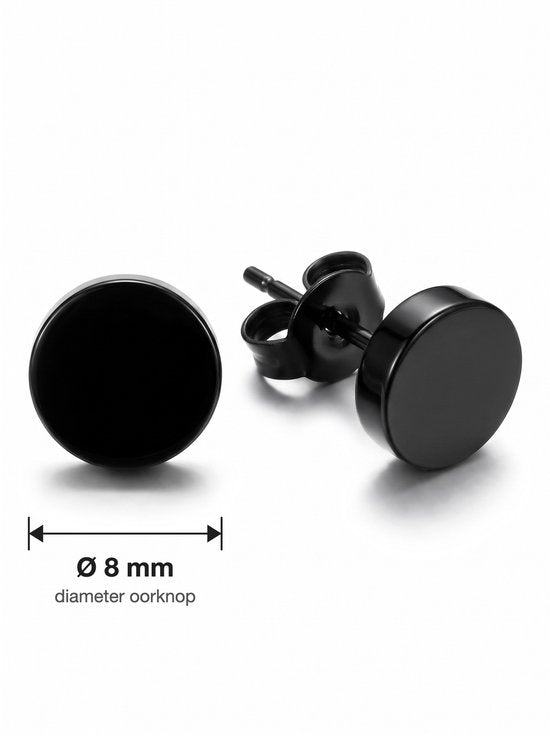 Lundholm Axel – Platte Ronde Heren Oorknopjes 8 mm – Zwart
