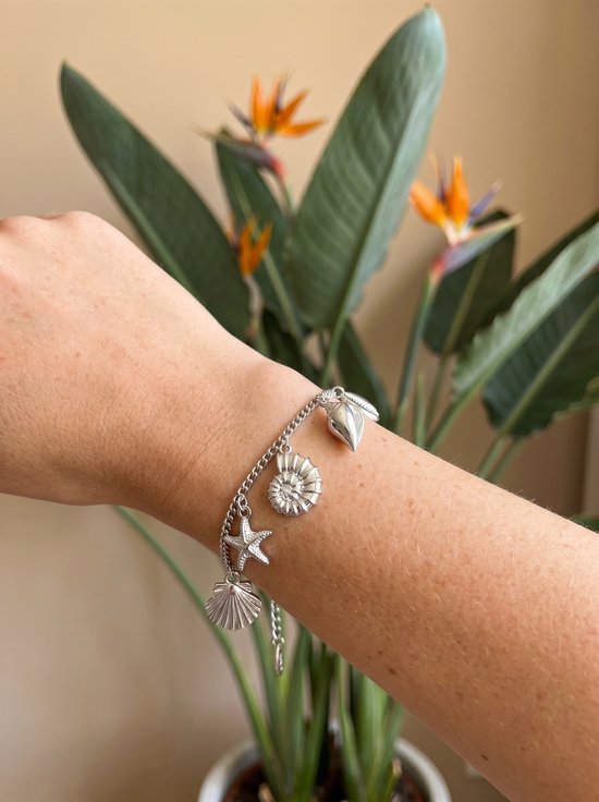 Lundholm Solveig armband dames zilverkleurig schakelarmband beach vibes bedels